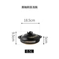 Black clay casserole pot with lid, 0.5L capacity, 18.5cm width, eco-friendly earthenware for slow cooking soups and stews.