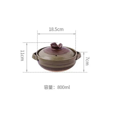 Brown earthenware clay casserole pot with lid, 800ml capacity, 18.5cm width, eco-friendly slow-cook vessel for soups and stew