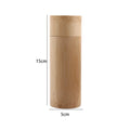 Cylindrical bamboo tea storage canister, 15cm height, 5cm diameter, with sliding lid and natural wood grain finish.
