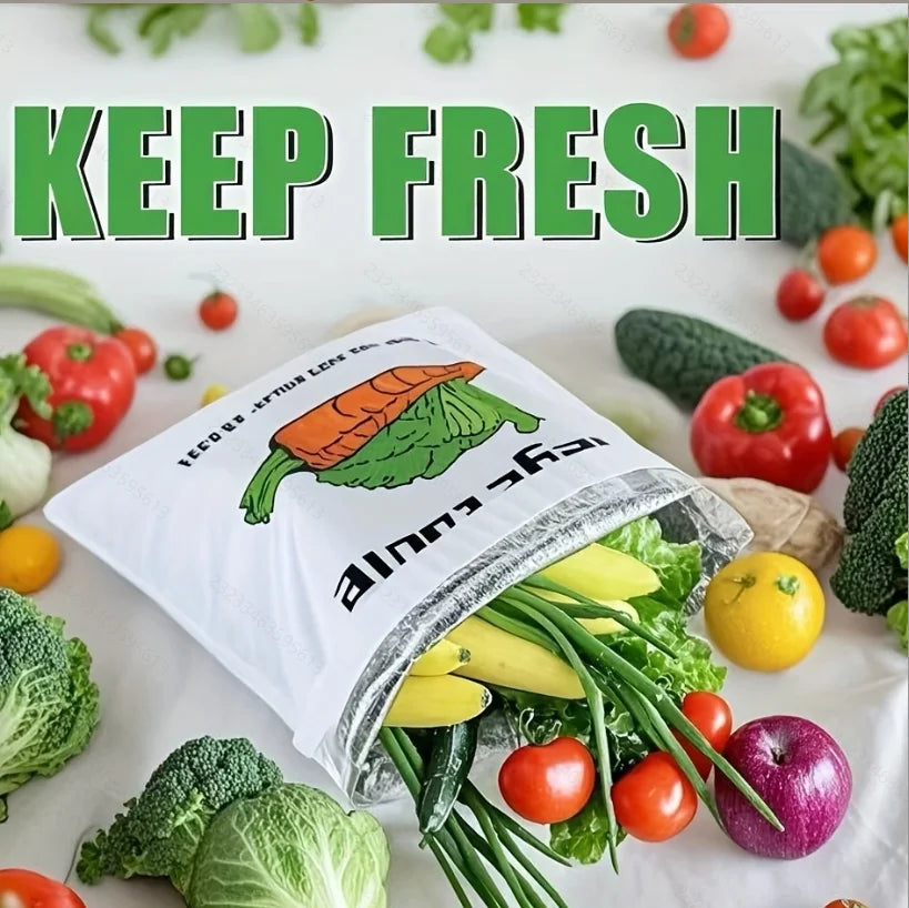 Insulated reusable storage bag filled with fresh vegetables and fruits, featuring thermal lining and eco-friendly design for 