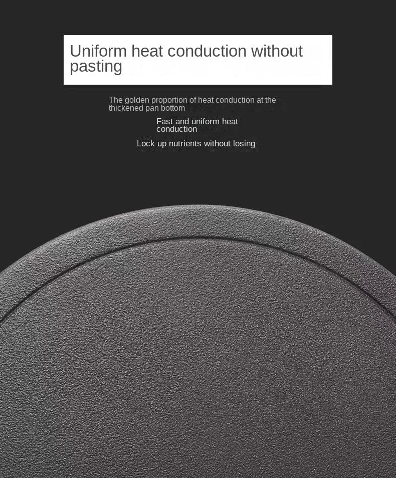 Cast iron egg skillet with textured surface showing uniform heat conduction technology and thickened pan bottom for fast, eve