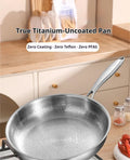 True titanium uncoated fry pan with natural non-stick surface, zero coating, zero teflon, zero PFAS, displayed in modern kitc
