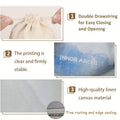 Reusable linen canvas storage bag with double drawstring closure, clear printing, and fine edge sealing for organizing onions