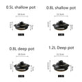 Four earthenware clay casserole pots in varying sizes: 0.5L shallow, 0.8L shallow, 0.8L deep, and 1.2L deep with lids and han