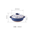 Blue and white earthenware clay casserole pot with lid, 800ml capacity, 18.5cm width, featuring traditional ceramic design fo