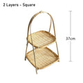 Two-tier square bamboo basket with handles, 37cm tall, natural woven design for pantry storage and eco-friendly kitchen decor