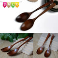 Hand-crafted wooden cooking spoons in natural brown finish, displayed from multiple angles showing ergonomic handles and smoo