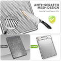 Stainless steel cutting board with anti-scratch mesh design, slip-resistant surface, reduces scratches by 90%